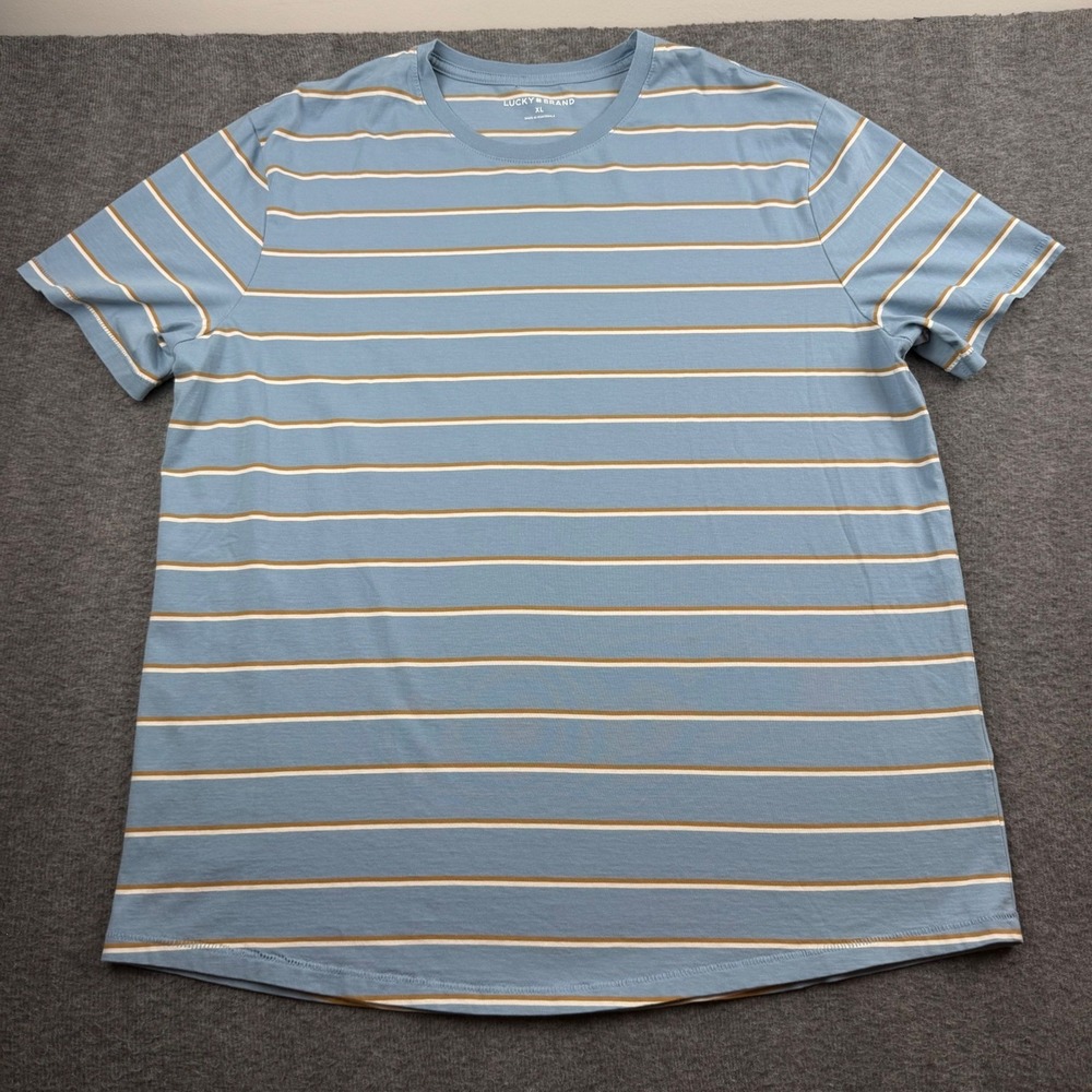Lucky Brand T-Shirt Men's XL Blue Striped Short Sleeve Crew Neck Cotton Blend